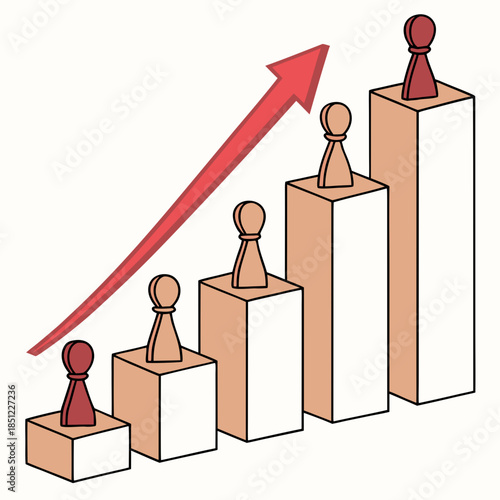 Of pawns on blocks with rising graph chart chess pieces