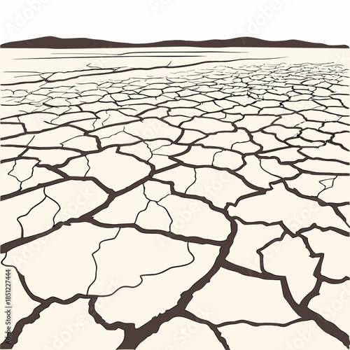 Desert land with cracked clay patterns and hills cracked earth