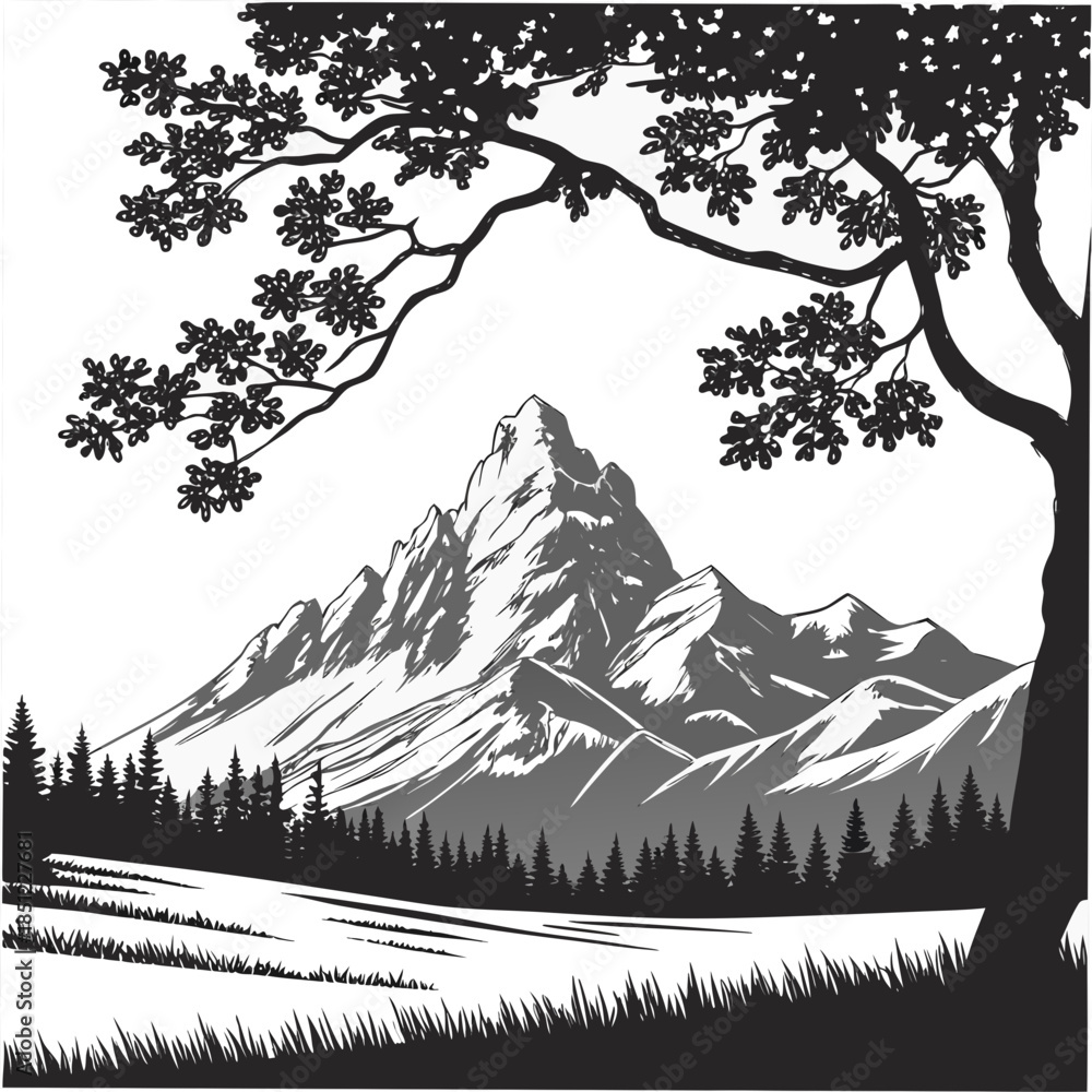 Fototapeta premium Mountain base with wide foreground space realistic