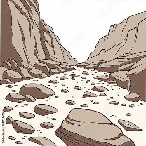 Canyon floor with scattered rock debris realistic rocky terrain