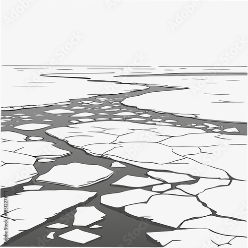 Frozen land with broken ice segments realistic view