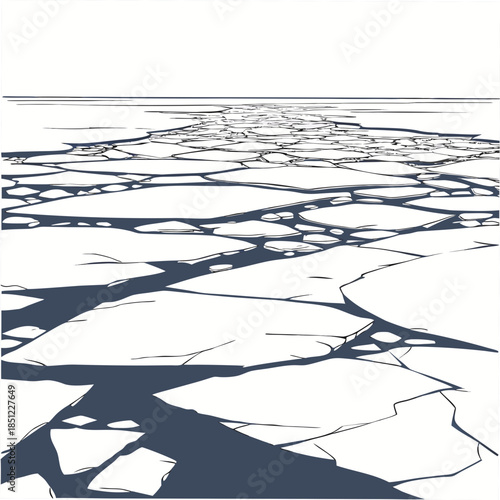 Frozen land with broken ice segments realistic view 1