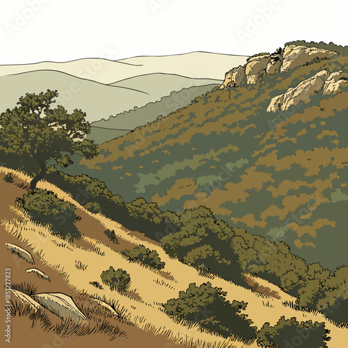 Mountain foothill zone with blended layers landscape