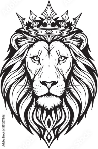 Majestic Lion King with Crown Vector Illustration Illustration