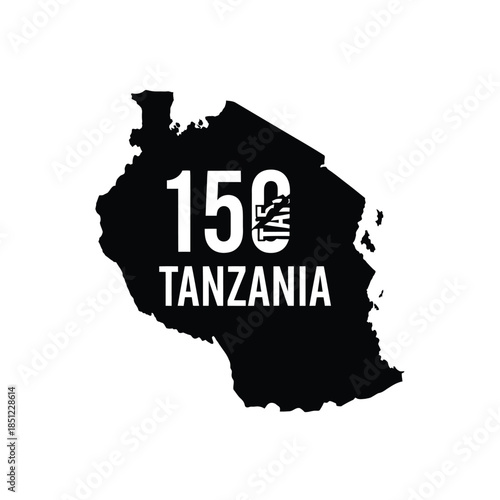Tanzania map black silhouette isolated on grey checkered background vector illustration