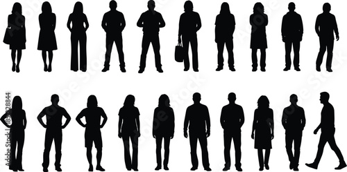 Business people silhouettes collection showing diverse men and women standing and walking isolated on white background illustration vector