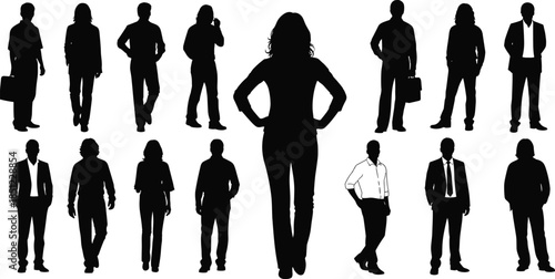 Business people silhouettes collection showing diverse professionals standing confidently leadership teamwork corporate workforce concept illustration business success office environment