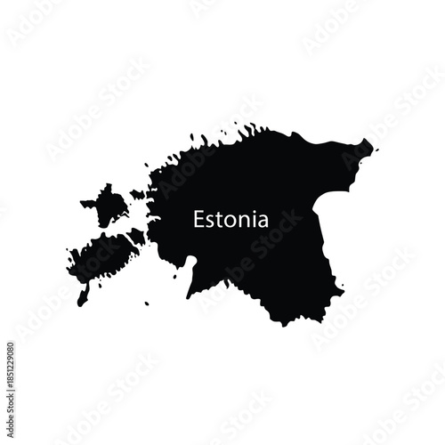 black silhouette map of estonia with country name