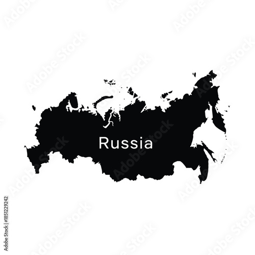 black silhouette map of russia with country name