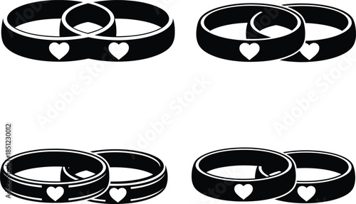 Elegant Black Wedding Rings with Heart Icons: Symbolizing Love, Marriage, and Commitment