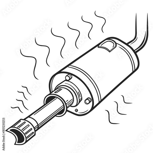 Black and white of vehicle exhaust pipe with heat emission