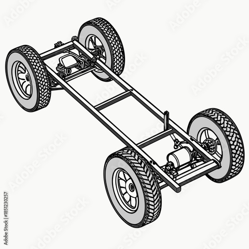 Eight wheel drive chassis with rubber tread pattern