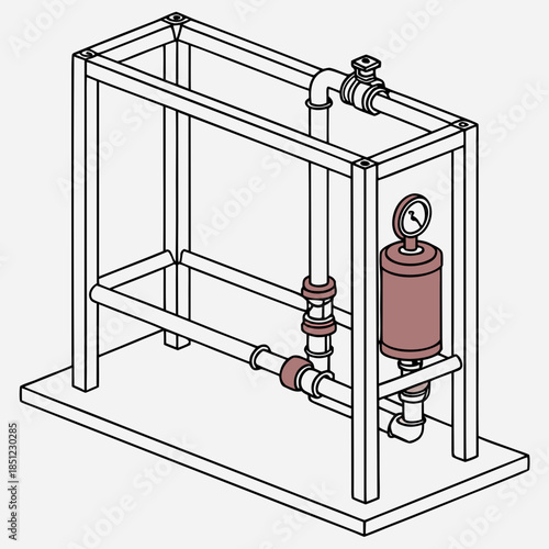 Hydraulic pipe system on metal frame with filter pipes
