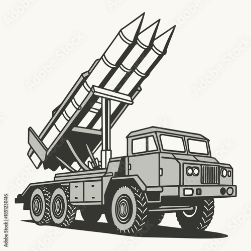Surface to air missile launcher on truck military vehicle