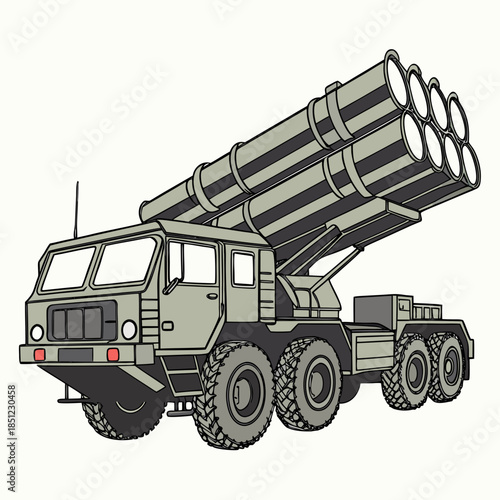 Military truck with multiple missile tubes missile launcher
