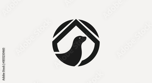 Abstract seal icon design inside a circle and house shape for branding