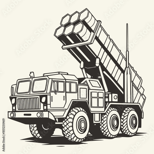 White long range missile launcher truck side view vehicle