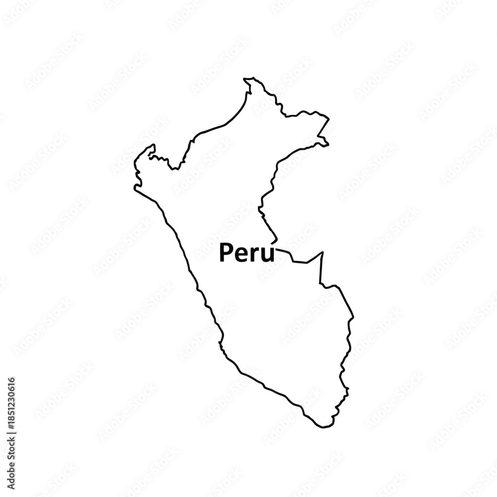 Obraz premium Outline map of Peru with name labeled on isolated transparent gray checkered background