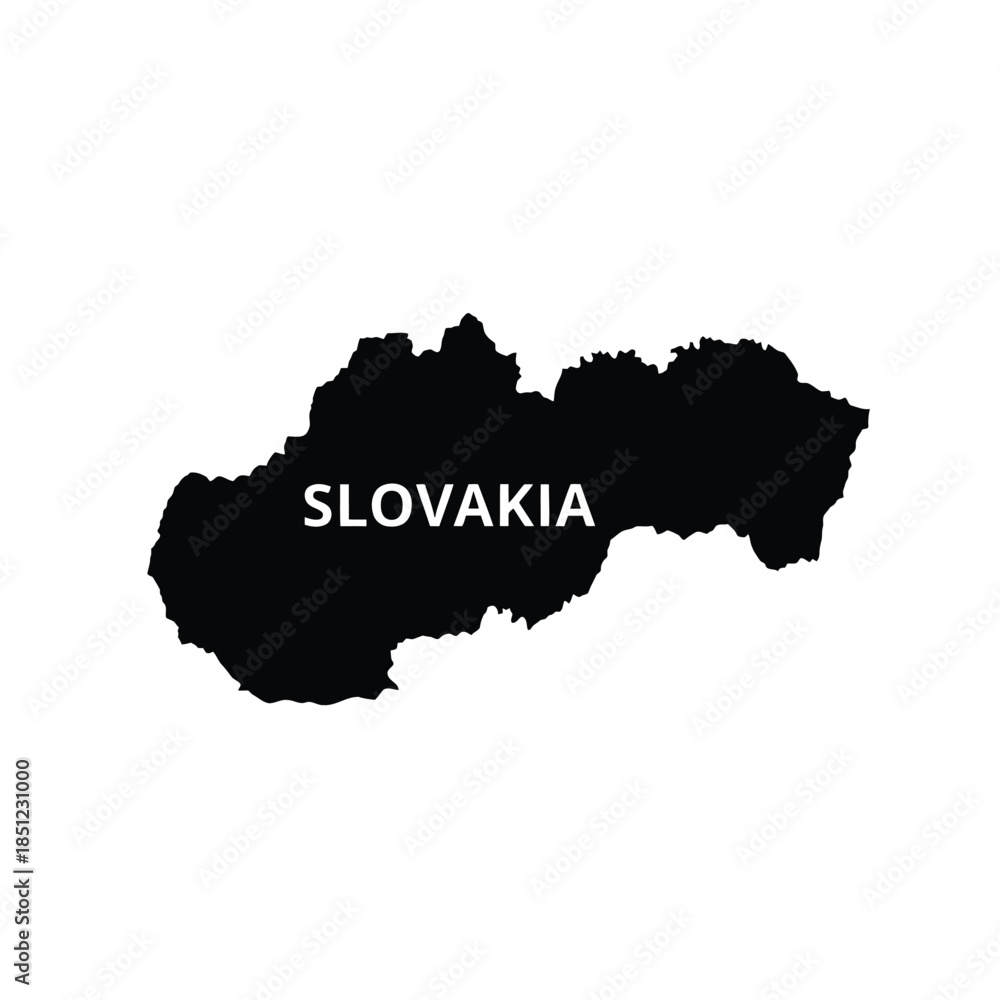 Obraz premium Black silhouette map of Slovakia with name labeled on isolated transparent gray checkered background
