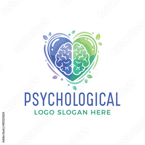 Psychological logo with brain in heart shape and leafy design