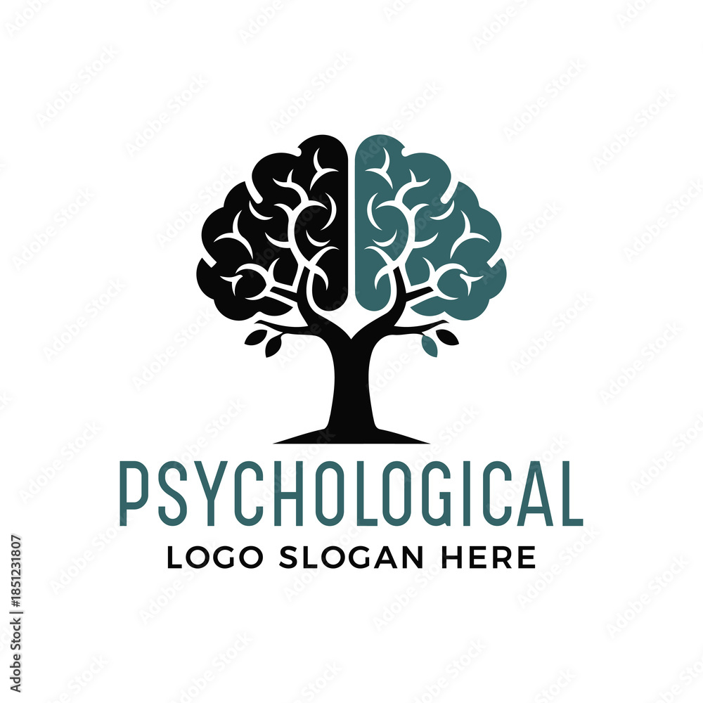 Obraz premium Psychological logo with brain tree concept for mental health branding