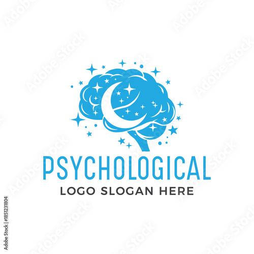 Psychological logo with brain and crescent moon symbol