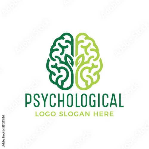 Psychological logo with brain and leaf design for mental health