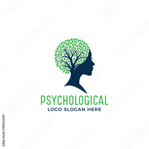 Psychological logo with brain and human head silhouette