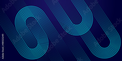 Abstract Neon Line Art Background with Modern Circular Wave Design. Futuristic Teal Glow Line Pattern on Dark Minimal Background.