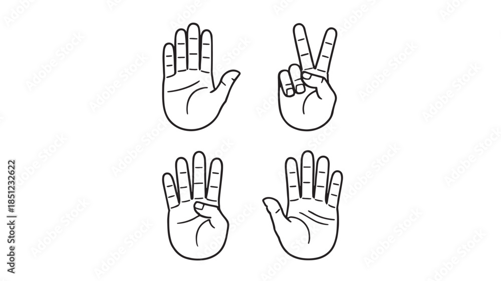 Fototapeta premium Hand Gestures in Simple Line Art with Minimalistic Design in Black and White for Sign Language