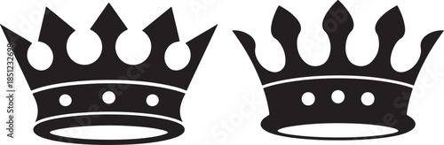 Two black silhouette royal crowns icons set, different styles of monarch headwear emblem vector illustration