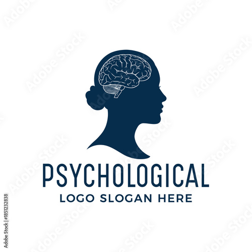 Psychological logo with brain and human head silhouette