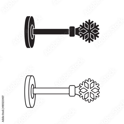 Decorative Snowflake Curtain Rod Finial, Flat Vector and Line Art Icon
