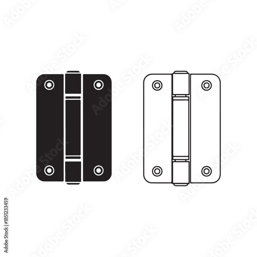 Flat Vector Hinge Icons, Solid Black and Outline Design