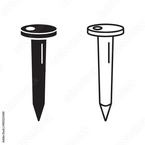 Black and Outline Nail Icons, Minimalist Flat Vector Design