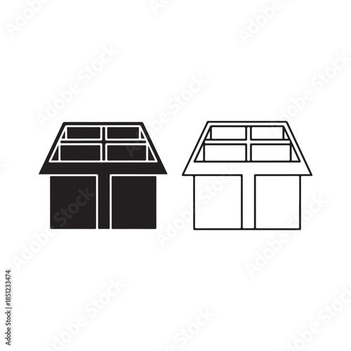 Minimalist Flat Vector House Icons with Solar Panel Roof Design