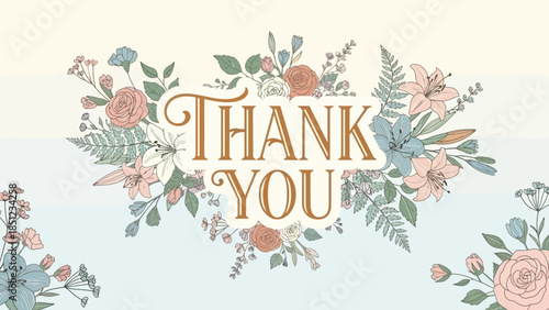 Elegant floral thank you card design with vintage typography