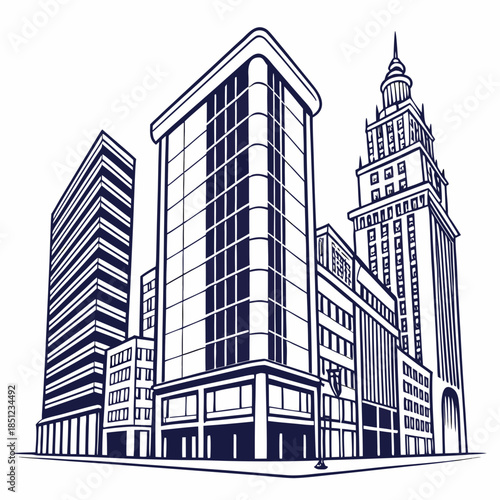 Glass building rows forming financial district city 1