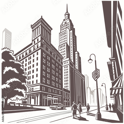 City landscape with graph style shadows white background