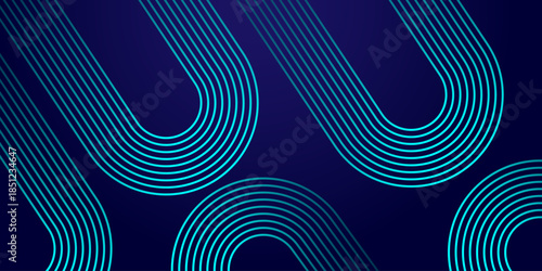 Abstract Neon Line Art Background with Modern Circular Wave Design. Futuristic Teal Glow Line Pattern on Dark Minimal Background.