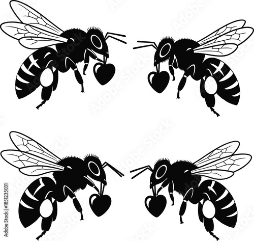 Sweet Bees with Hearts: Romantic Insect Love Vector Art for Valentine's Day & Nature Themes