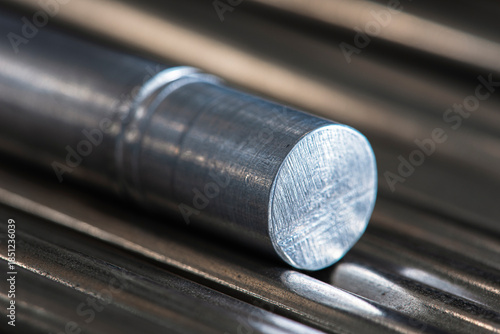 Steel rod close-up against a toned industrial background, a product of the heavy metallurgy industry
