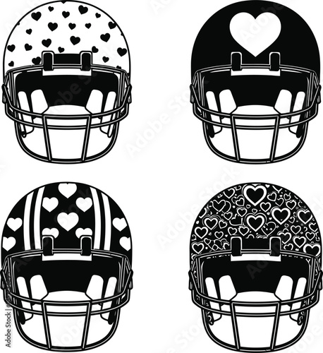Romantic Football Helmets Collection with Heart Patterns for Sports Love and Valentine's Day