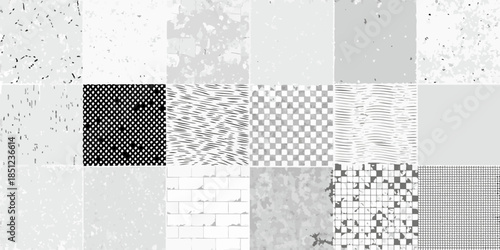 A collection of monochrome abstract textures and patterns in a grid layout