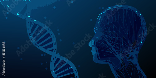 Digital brain and dna helix representing artificial intelligence and genetic engineering