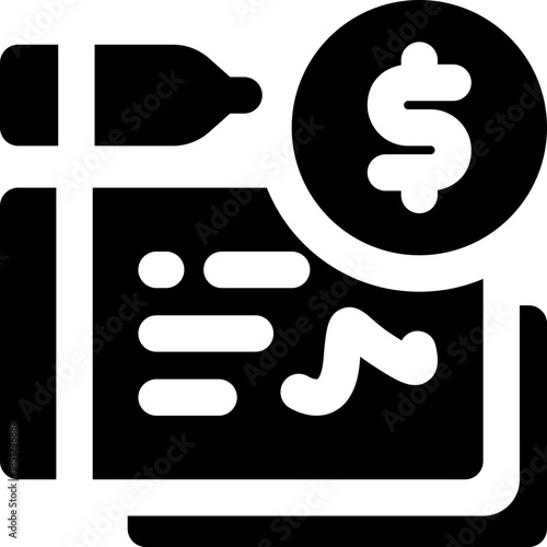 paycheck glyph icon. Strong and solid vector icon for websites, mobile interfaces, presentations, and visual branding. High quality and easy to edit.