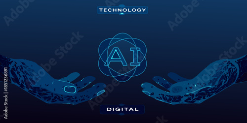 Hands holding artificial intelligence a futuristic technology and digital concept