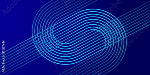 Abstract Neon Line Art Background with Modern Circular Wave Design. Futuristic Teal Glow Line Pattern on Dark Minimal Background.