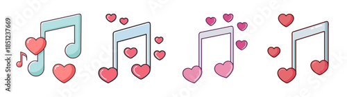 Musical notes surrounded by hearts