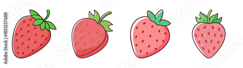 Four strawberries with different views